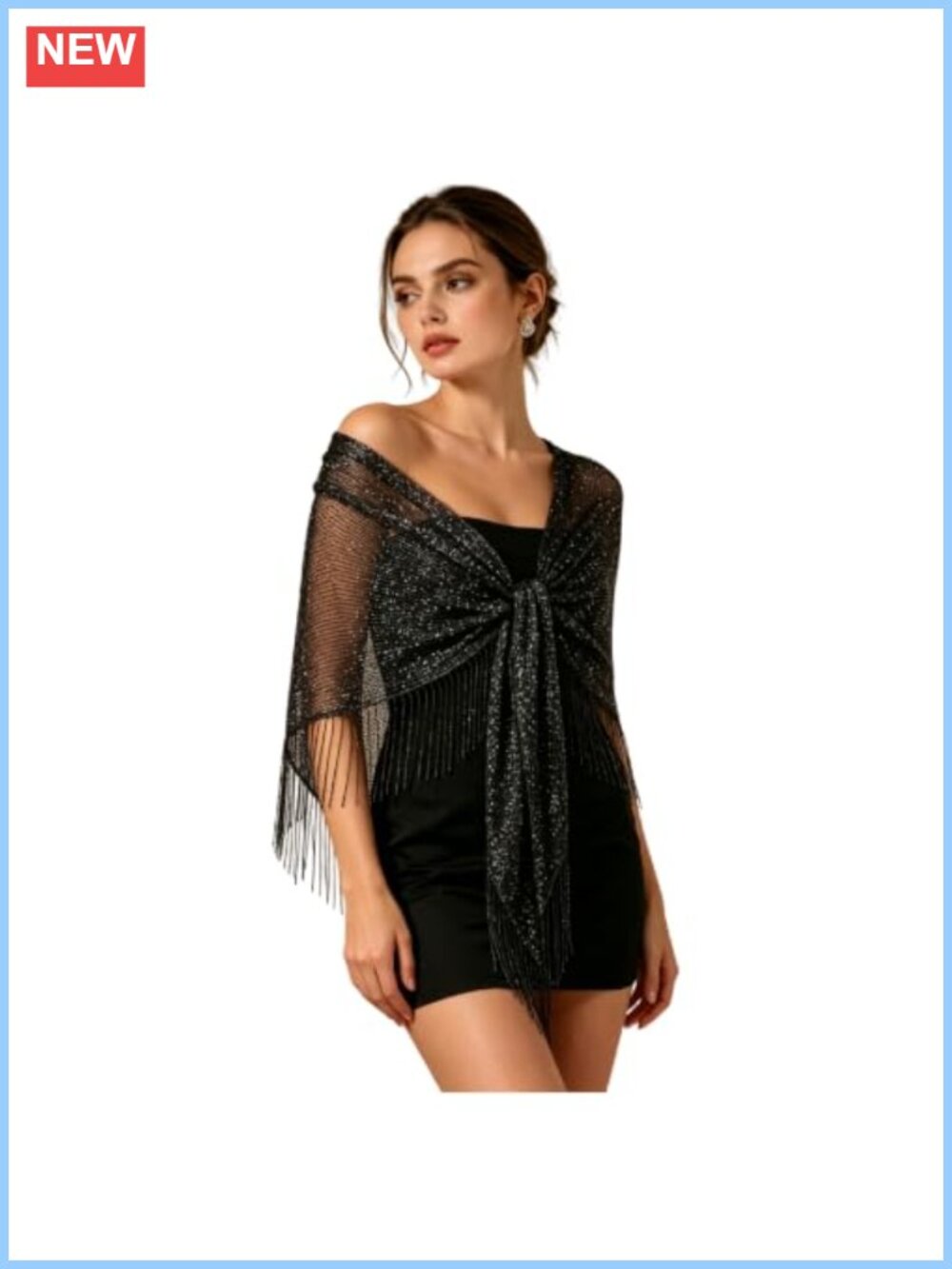 Metallic Sequin Scarf Fringe Shawl Wrap for Women Evening Beach Cover Up